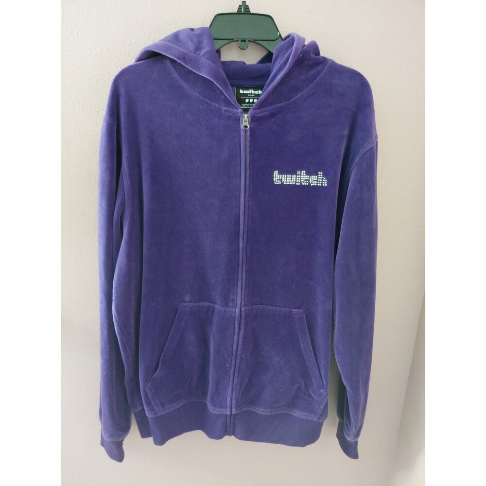 Twitch Purple Velvet Rhinestones Long Sleeve Hoodie Women's Size Large